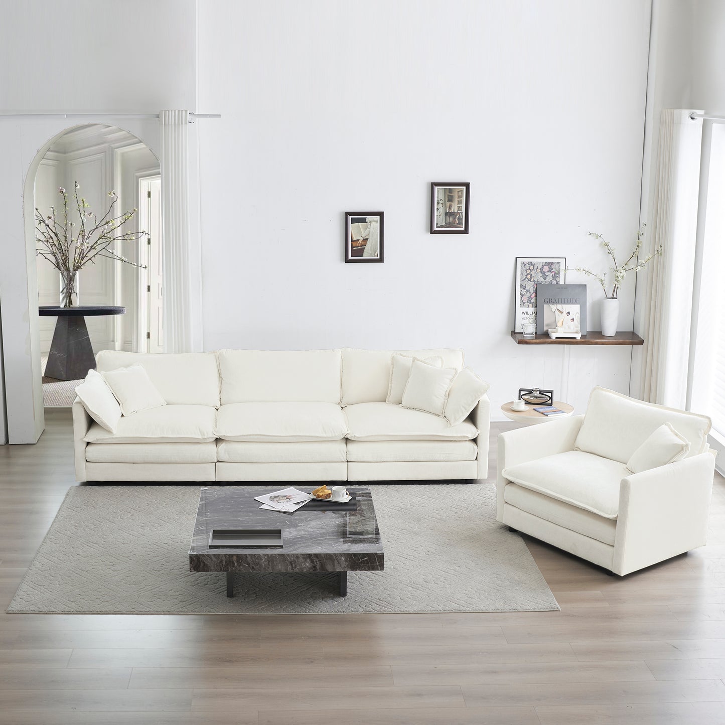 Allure Sofa Set White Chenille 3-1