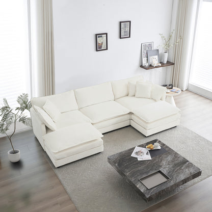 Allure Sofa Set White Chenille 1  Three Seater Sofa  + 2  Ottomans