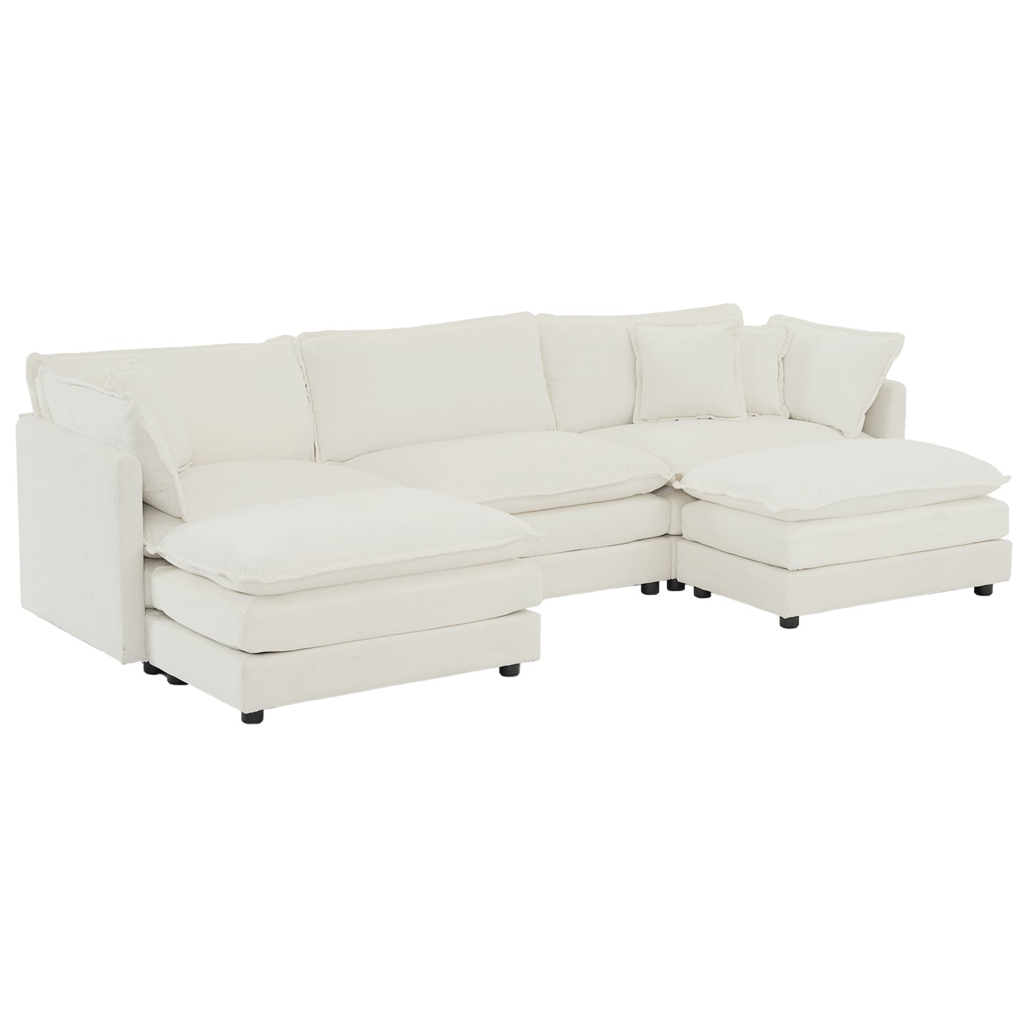 Allure Sofa Set White Chenille 1  Three Seater Sofa  + 2  Ottomans