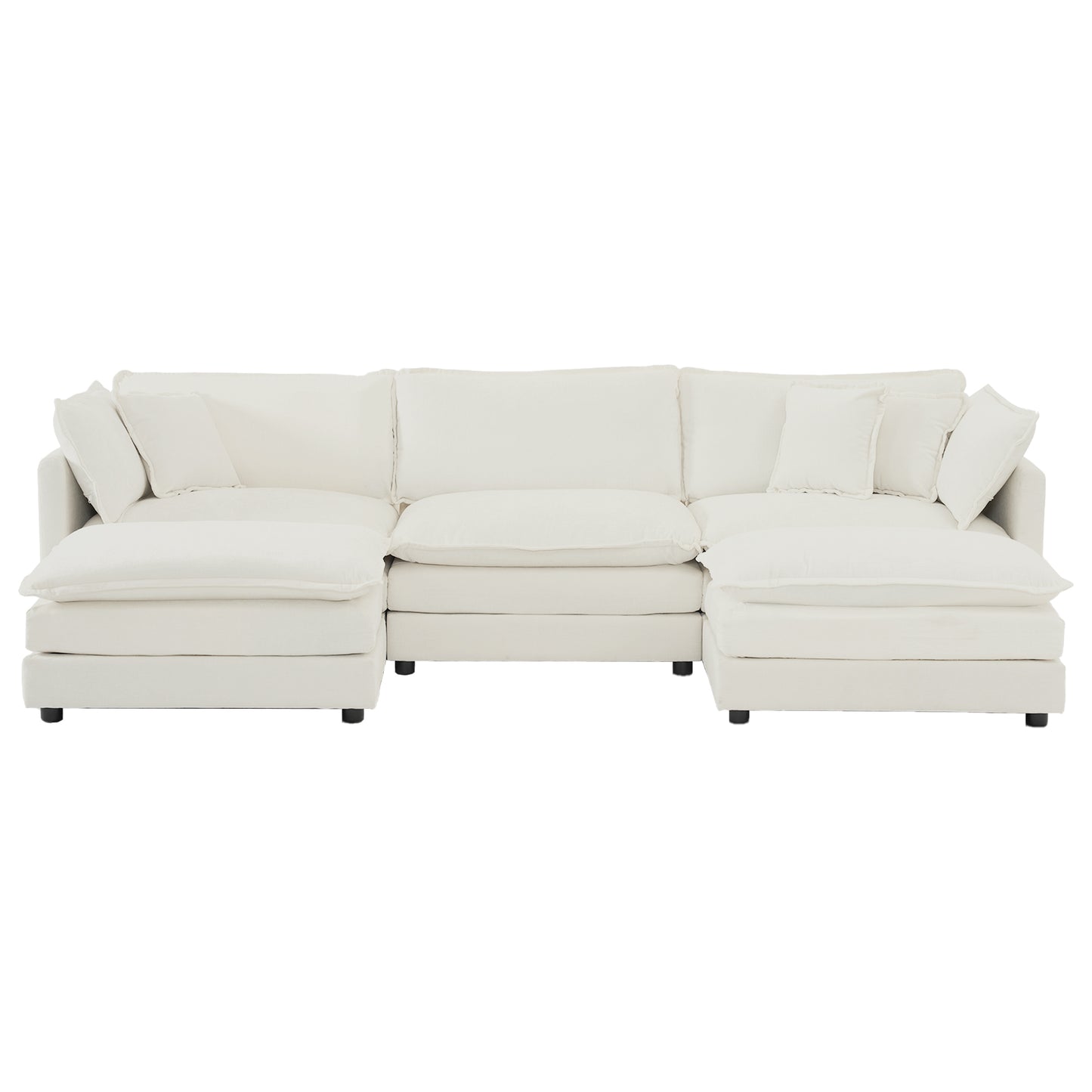 Allure Sofa Set White Chenille 1  Three Seater Sofa  + 2  Ottomans