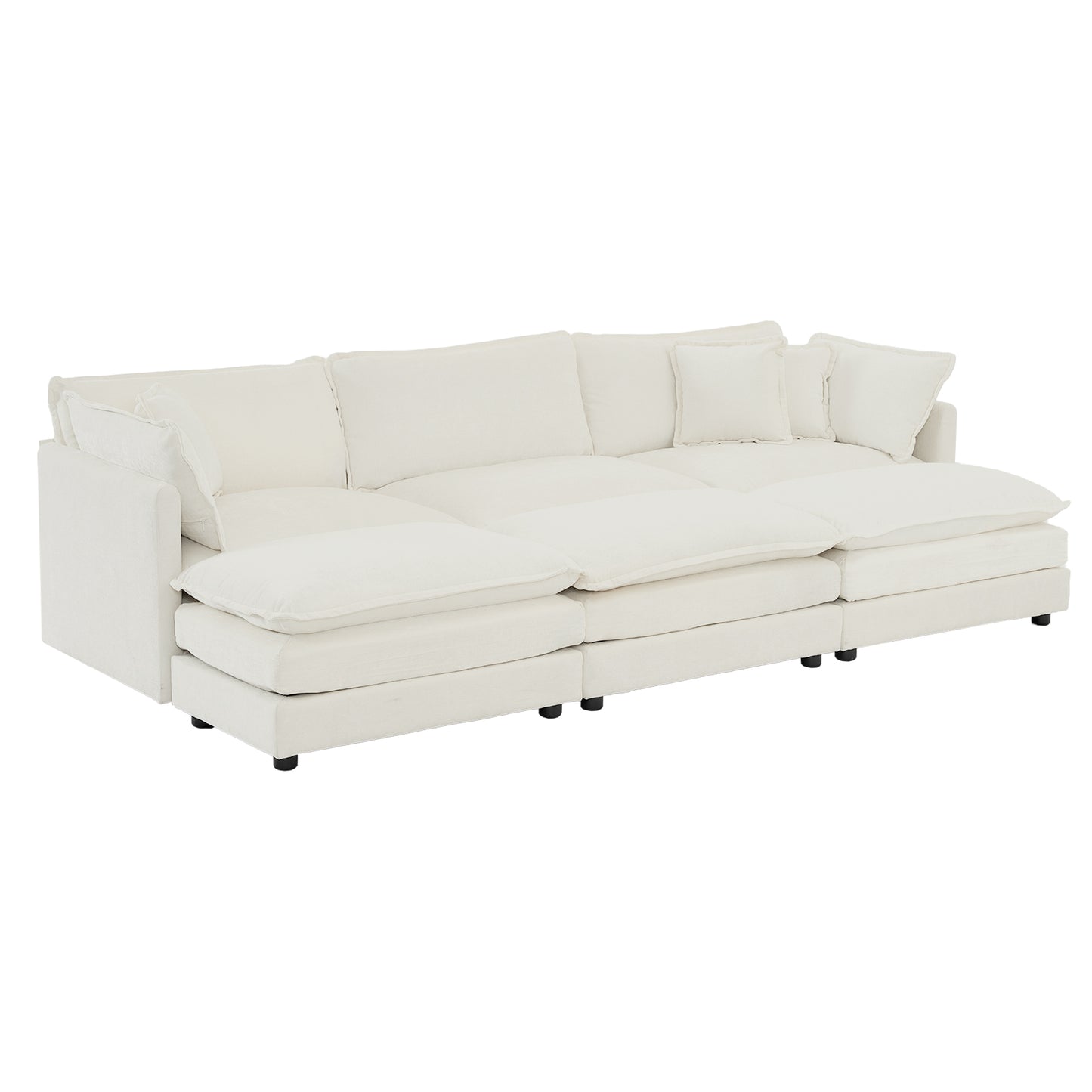 Allure Sofa Set White Chenille 1  Three Seater Sofa  + 3  Ottomans