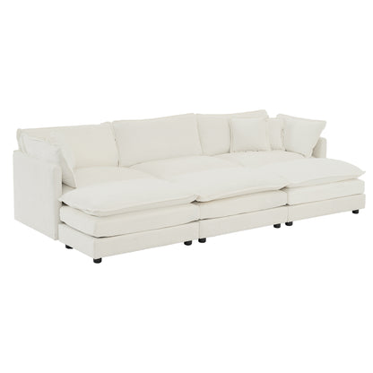 Allure Sofa Set White Chenille 1  Three Seater Sofa  + 3  Ottomans