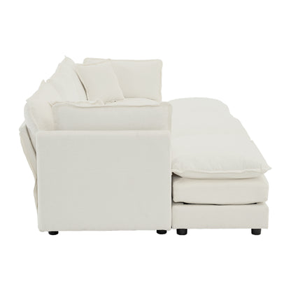 Allure Sofa Set White Chenille 1  Three Seater Sofa  + 3  Ottomans