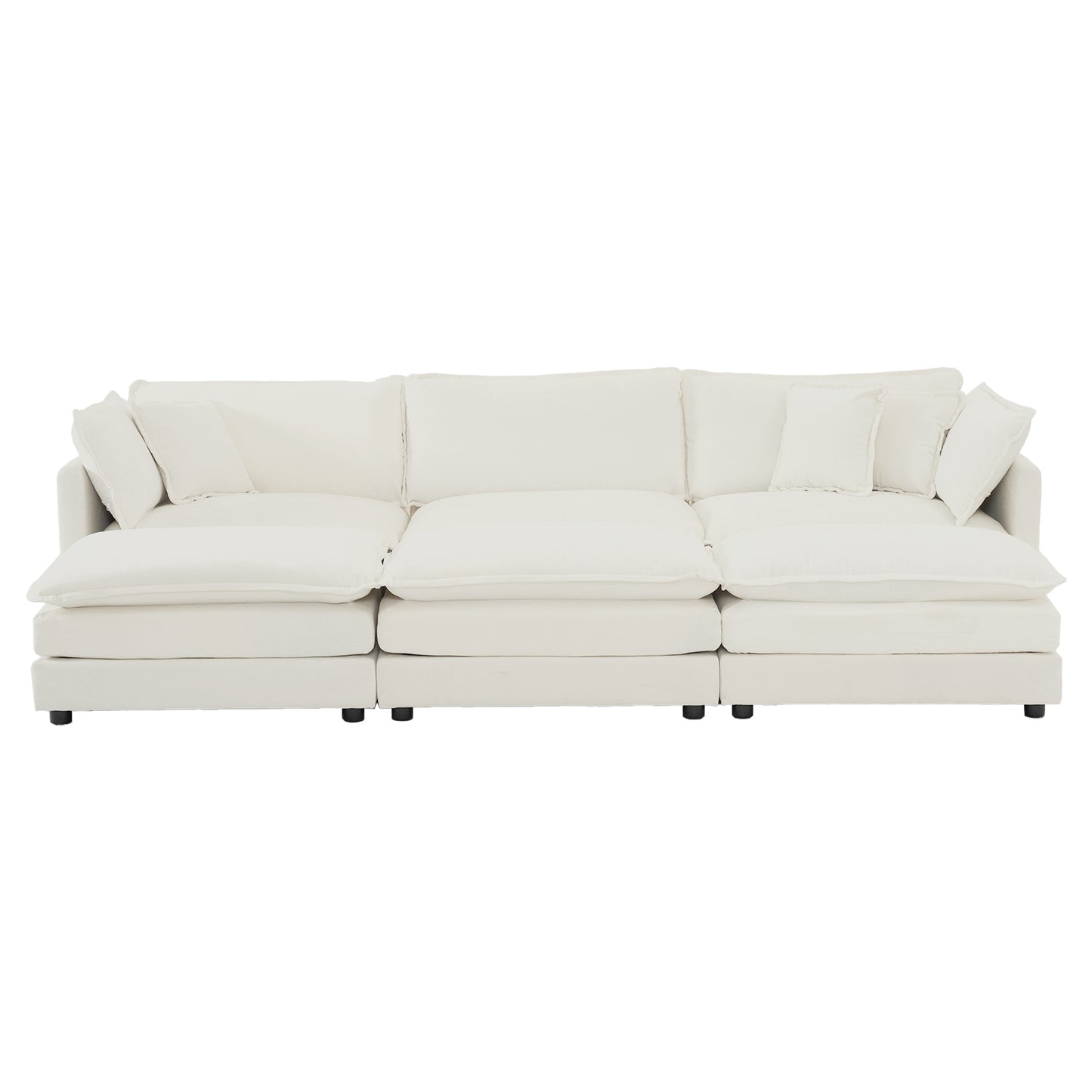 Allure Sofa Set White Chenille 1  Three Seater Sofa  + 3  Ottomans