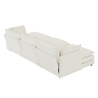 Allure Sofa Set White Chenille 1  Three Seater Sofa  + 3  Ottomans