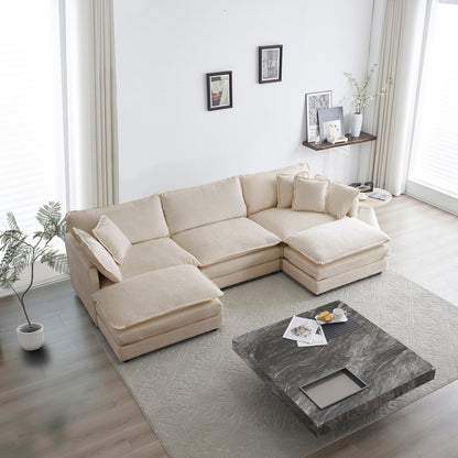 Allure Sofa Set White Chenille 1  Three Seater Sofa  + 2  Ottomans