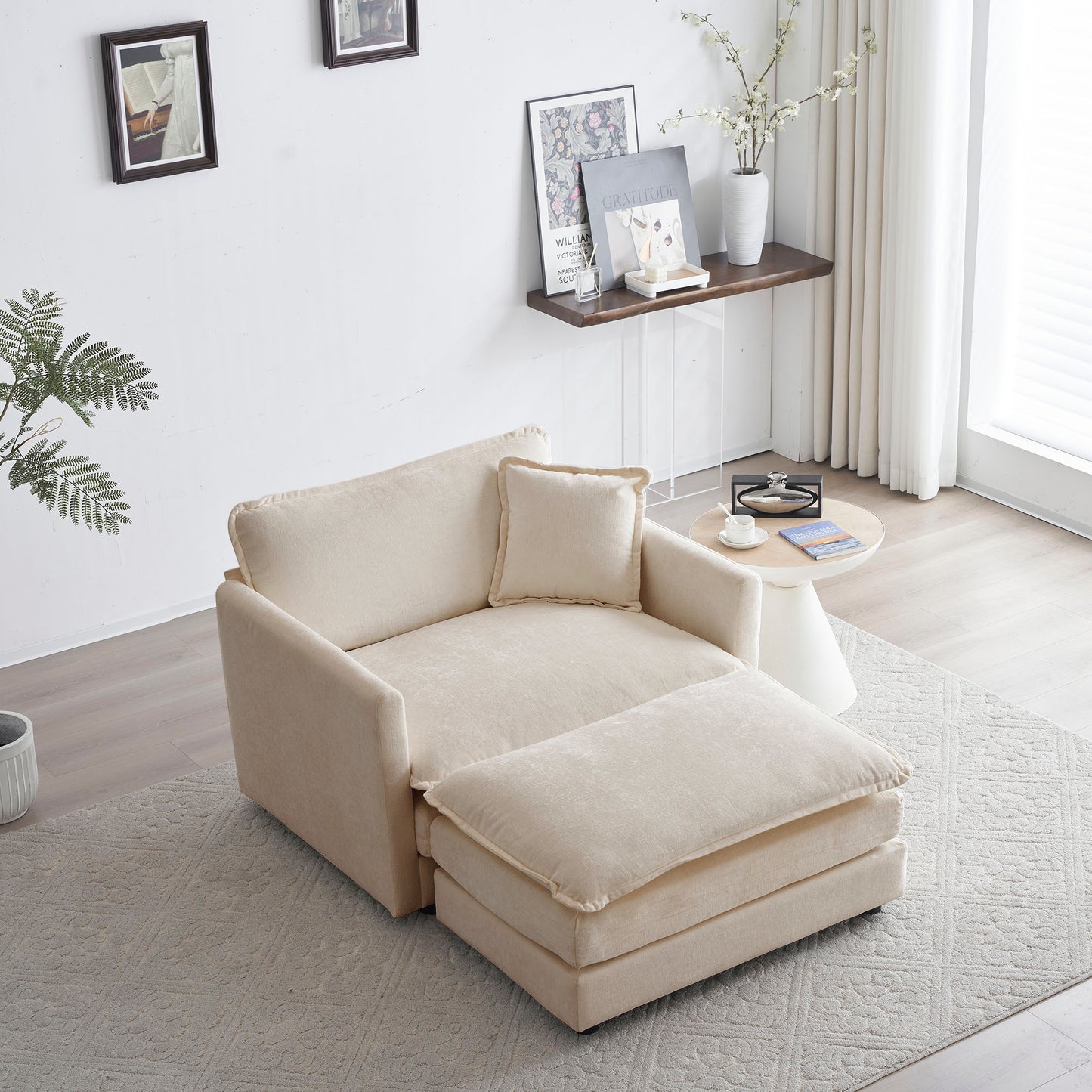 Allure Accent Chair With Ottoman White Chenille