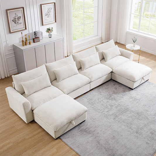 Oversized Modular Sectional Couch with Ottoman Corduroy Sectional Sofa