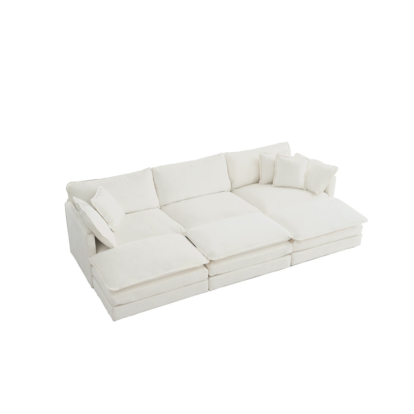 Allure Sofa Set White Chenille 1  Three Seater Sofa  + 3  Ottomans