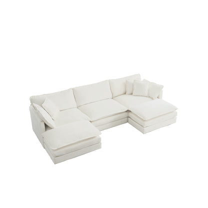 Allure Sofa Set White Chenille 1  Three Seater Sofa  + 2  Ottomans